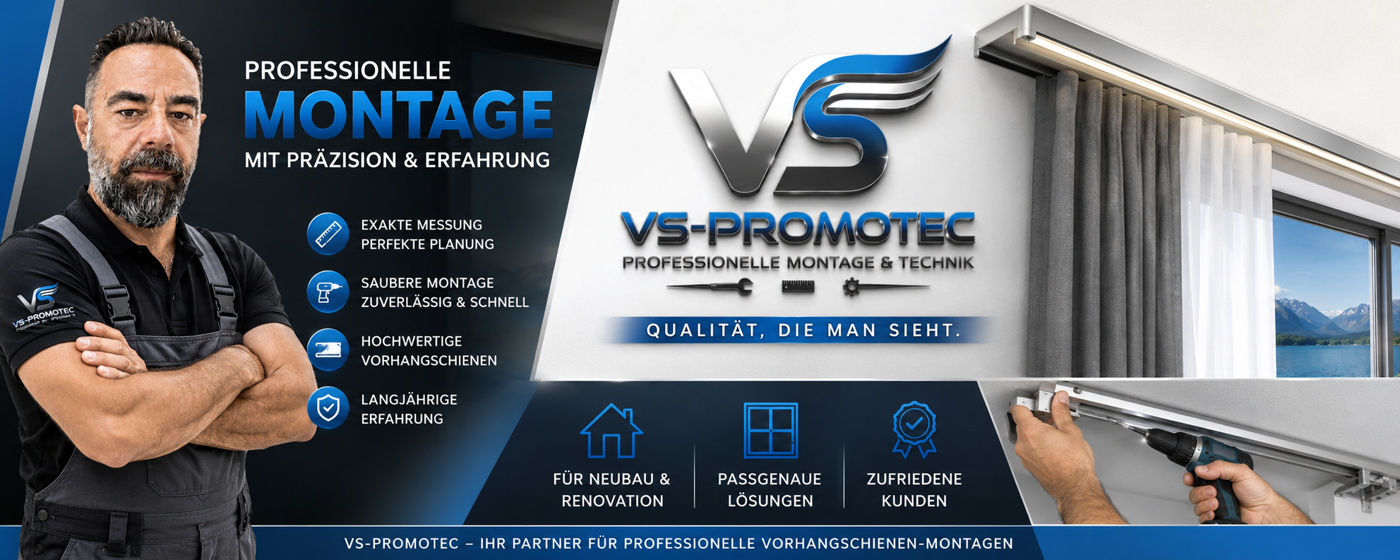 VS-PROMOTEC — Professionelle Montage mit Präzision und Erfahrung. Ihr Partner für Vorhangschienen-Montagen.